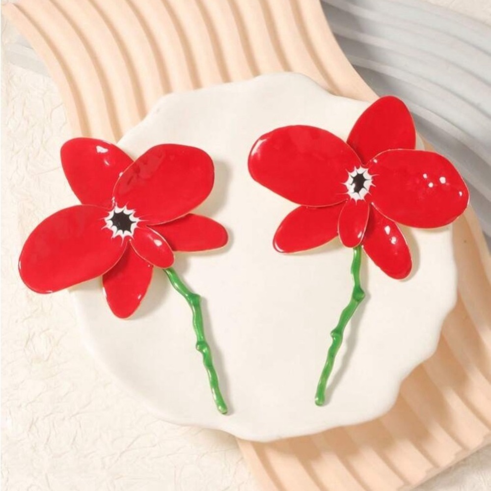 Gorgeous Fashion Enamel Alloy Metal Floral Dangle Earrings
